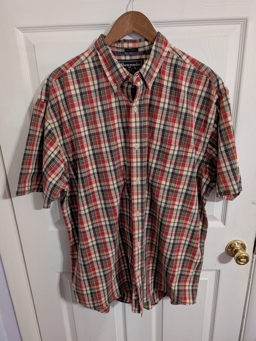 Abercrombie & Fitch Men Big Shirt Y2K Short Sleeve Button Shirt Plaid Size Large